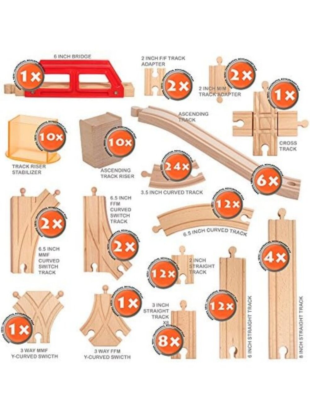 Multi-Level 110-Piece Wooden Train Track Expansion Pack with Stackable Risers - Picture 2 of 6
